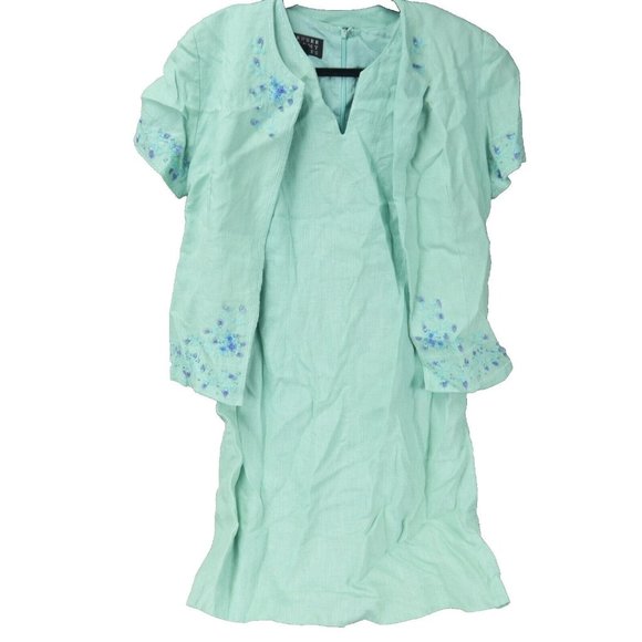 EUC Spenser Jeremy Petites VINTAGE Mint Green Dress/Jacket 100% LINEN Size 8 - Picture 1 of 13